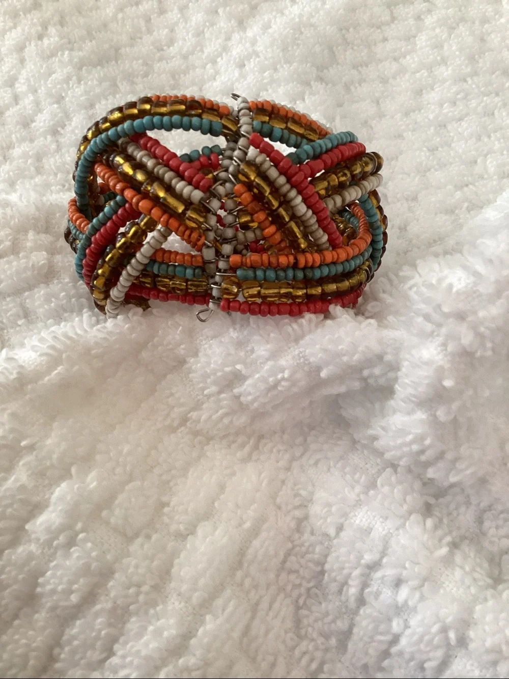 Beautiful Seed Bead Woven Bracelet Peach, Blue, Coral, Gold,